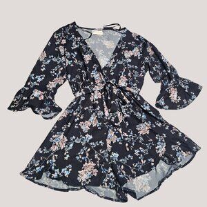 Oscar-St Womens Blue Floral Pink and Blue Romper Large